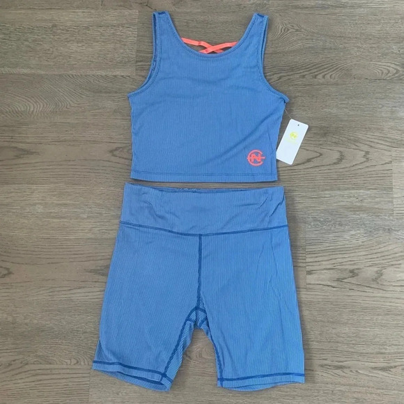 Nautica‎ Competition Ribbed Crop Top + Biker Short Set - Size M - Blue - NWT - Picture 1 of 11